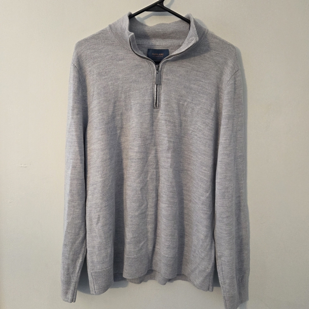 Fairlane Quarter Zip Pullover Sweater Men's XL Heather Grey 100% Merino Wool - Picture 1 of 11